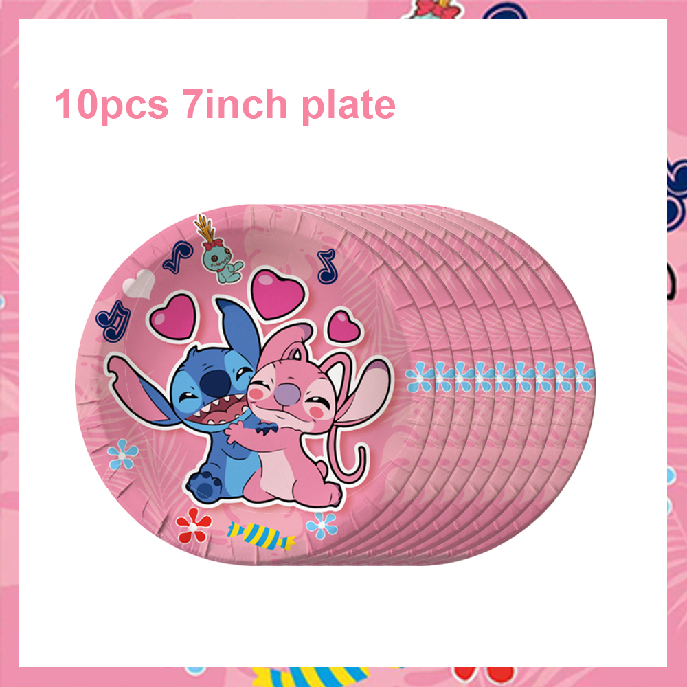 Disney Pink Lilo Stitch e Angelo Decorazione festa di compleanno Lilo&Stitch Tazze Piatti Palloncino Banner Bracciale Regalo Bomboniere