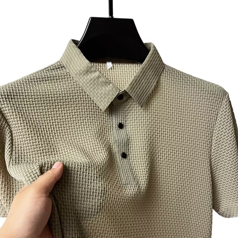 T-shirt polo a maniche corte cava Lop-up da uomo nuova estate T-shirt moda business traspirante in seta di ghiaccio Abbigliamento di marca maschile