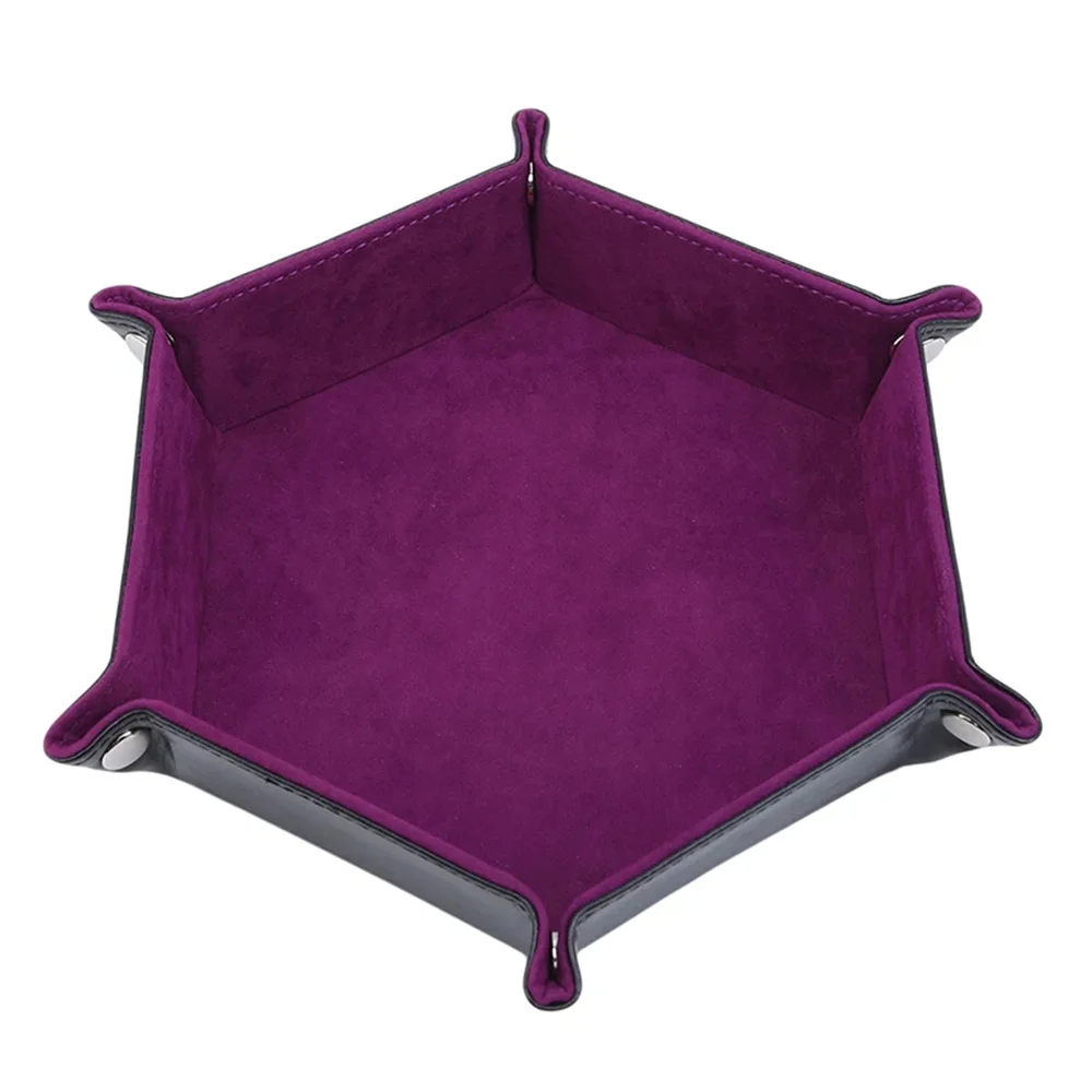 Supporto per vassoio portaoggetti per giochi di dadi esagonali pieghevoli rotanti, tappetino per dadi in pelle PU spessa e velluto a doppia faccia, forniture per ufficio