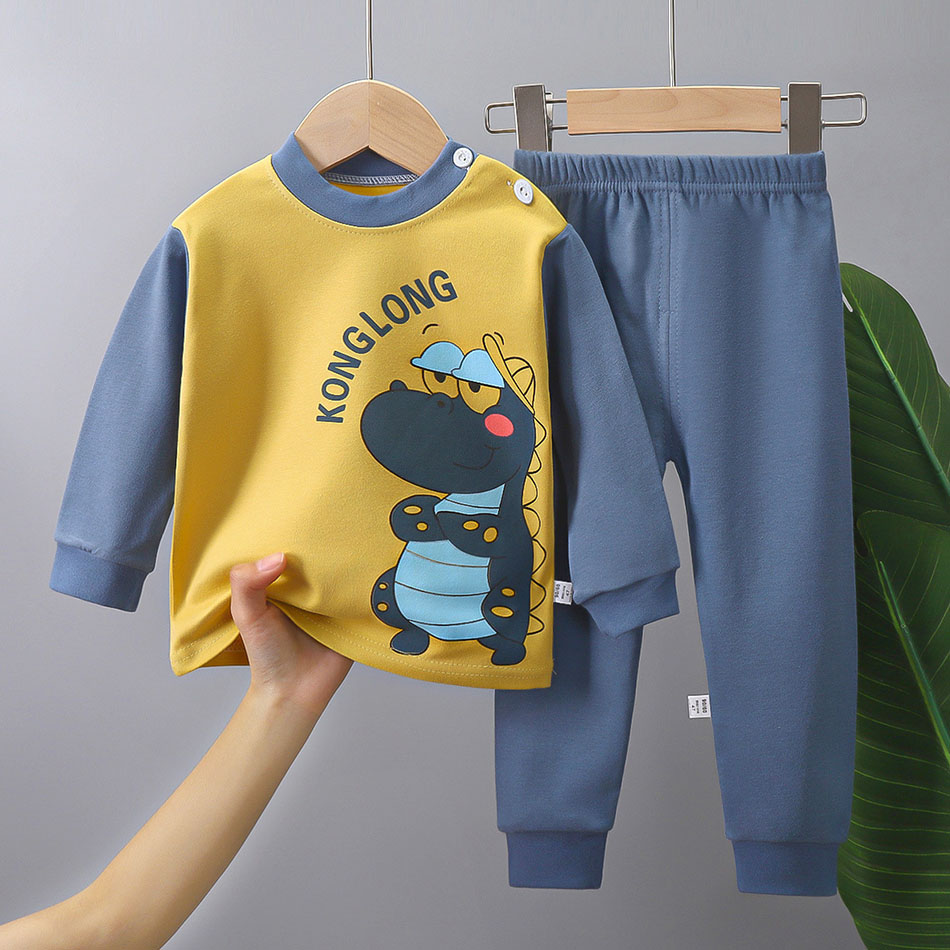 Conjunto de ropa de casa forrada de algodón suave para niños, conjunto de manga larga de dibujos animados, informal, a la moda, lindo y cómodo, Otoño e Invierno