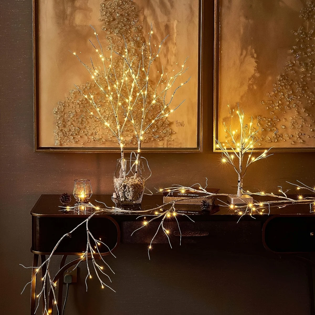 50LED weiße Birke Zweig festliche Licht Weihnachtsbaum Zweig Fee Girlande Licht Party Hochzeit Dekoration Abendessen Tischlampe neu