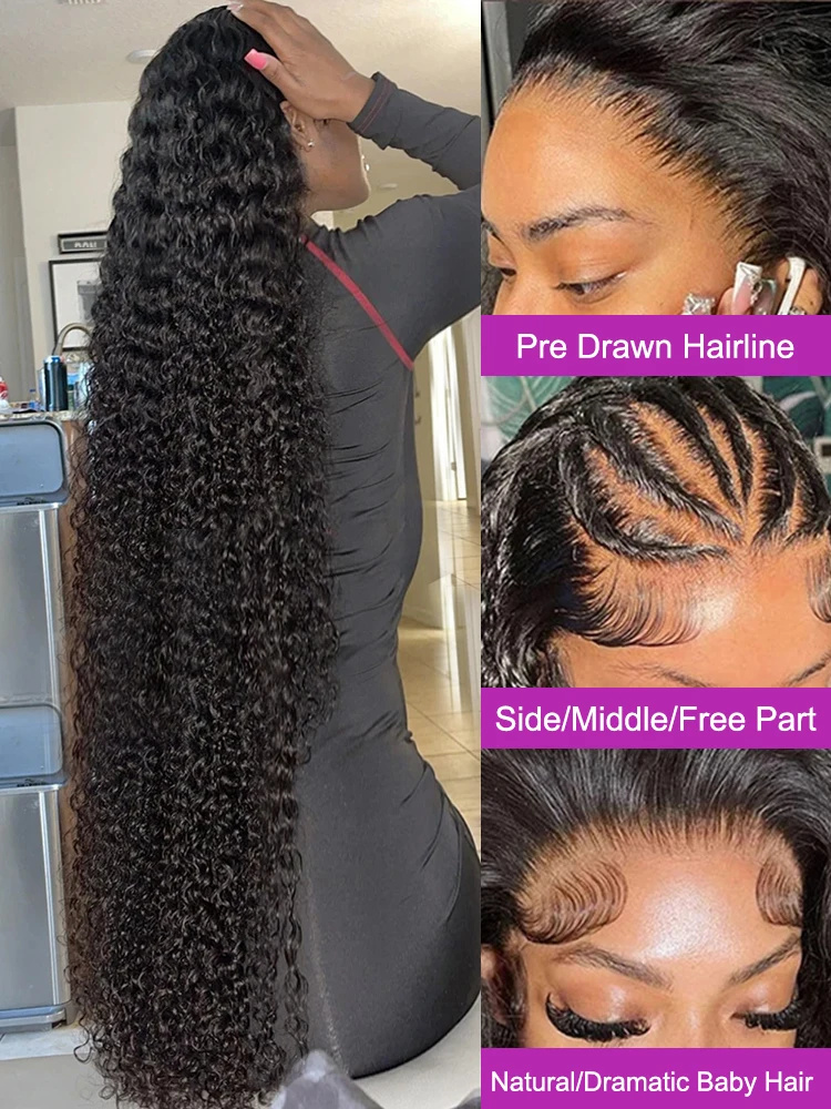 250 Dichte HD 13X6 Transparente tiefe Wasserwelle lockiges Echthaar Lace Frontal Perücke 46 50 52 Zoll 13X4 Lace Front Echthaarperücken