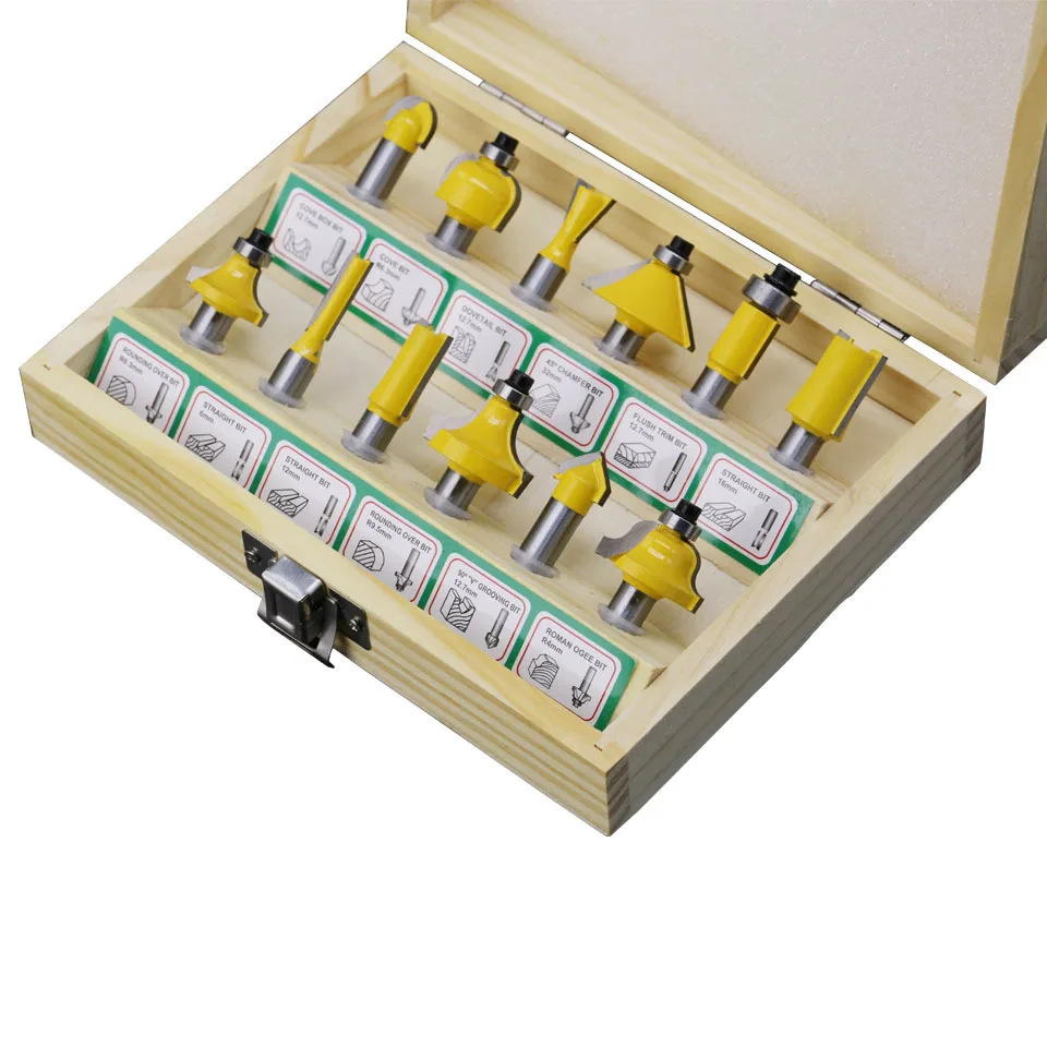 12 stuks freesmachine set 8mm rechte frees zaagsel wolfraamcarbide afwerking houtbewerking