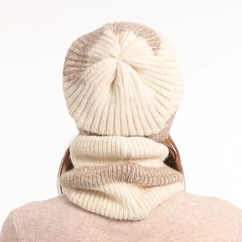2 pezzi inverno caldo sciarpa cappello set unisex lavorato a maglia due colori splicing cappello di cashmere spesso accessorio per pendolari ciclismo all'aperto