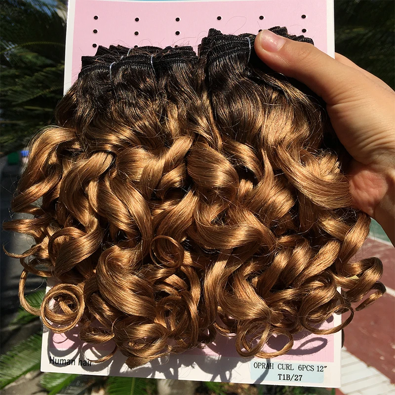 Ombre bouncy encaracolado feixes de cabelo humano cru tecer cabelo brasileiro pacote 6 pacotes/lote extensões de cabelo curto colorido para mulher