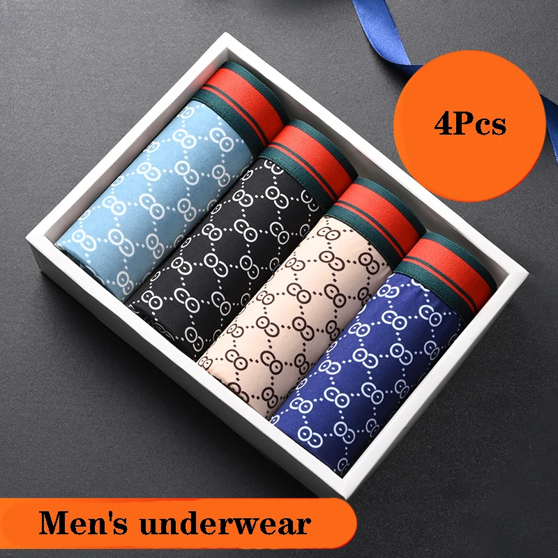4Pcs/Men's Shorts Brand Underwear Sexy Boxer Men's Briefs Fashion Breathable Funny Printed Underpants Man Panties