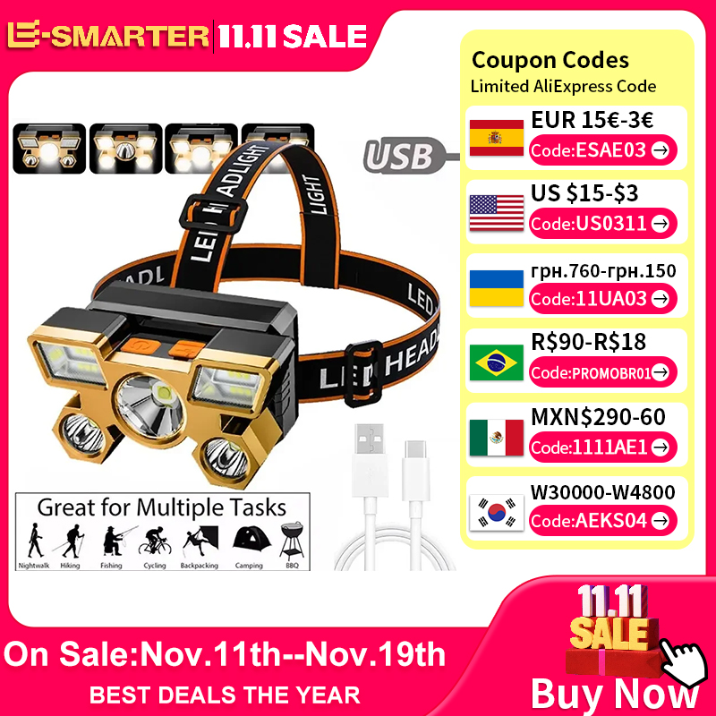 Potente linterna frontal recargable para pesca, linterna frontal Led Nitecore, faros para acampar, linterna de caza, linternas delanteras para senderismo