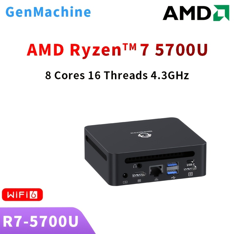 Genmachine AMD Ryzen7 5700U 5800H 5800U 5825U 5900HX Мини-ПК Компьютерный игровой карман Dual LAN WIFI6 BT 5.2 Офис DDR4 3200 МГц