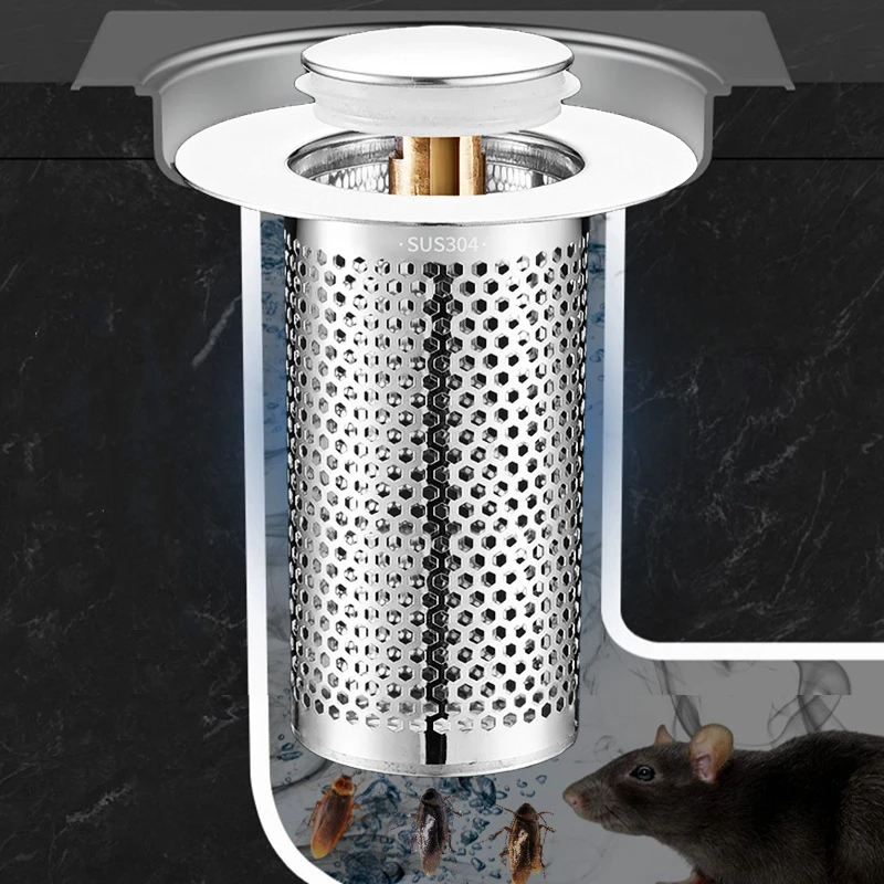 Filtro de drenaje de suelo de acero inoxidable, tapón de fuga para lavabo, drenaje de núcleo que rebota a prueba de olores, recogedor de pelo, colador de fregadero