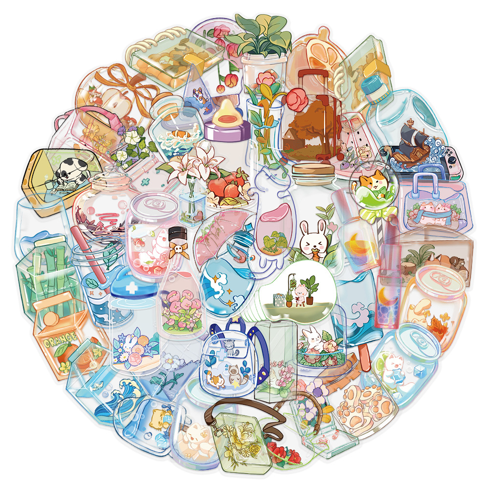 10/30/50pcs 귀여운 만화 재미 있은 투명 유리 컵 미적 스티커 DIY 노트북 전화 가방 장식 스티커 어린이 장난감