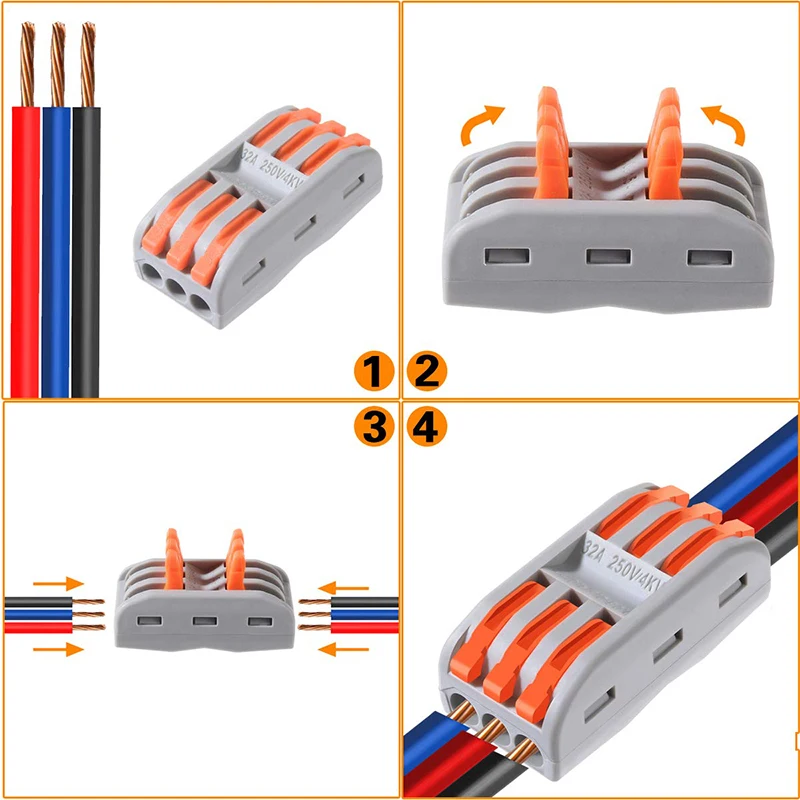 55 ชิ้น Quick สายไฟพร้อมกล่องเก็บ, fast สายไฟ Push in Lever Connectors สายไฟ Terminal Block สําหรับสายไฟ