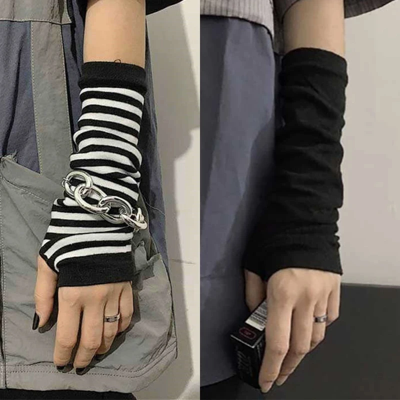 Outdoor Punk Lange Fingerlose Handschuhe Manschette Für Frauen Männer Outdoor Hip-hop Handschuh Ellenbogen Fäustlinge Kühlen Stretch Winter Arm wärmer Fäustling