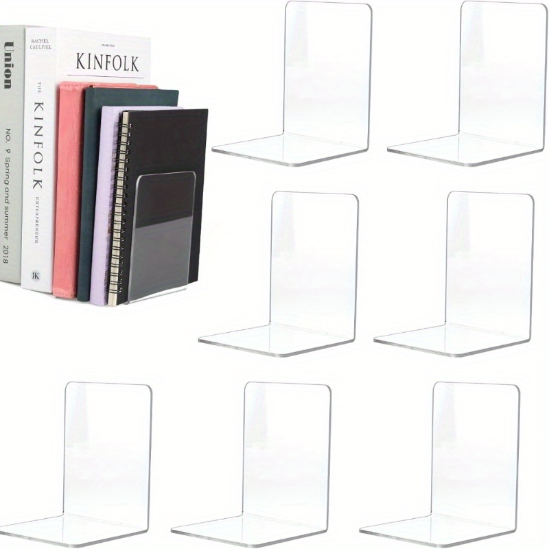 4/8pcs Set Clear Acrylic Bookends - Desktop Display Stands for Office, Home & Retail Use, Book Storage, Transparent