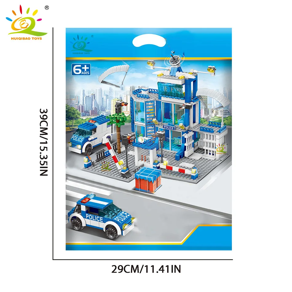 HUIQIBAO 753PCS City Police Station Building Blocks ชุดเด็ก DIY รถ Figures อิฐของเล่นเพื่อการศึกษาเด็กผู้ใหญ่ของขวัญ