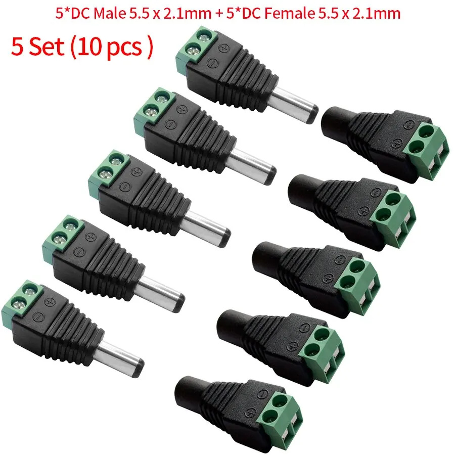 5 paia connettori DC femmina e maschio 5.5x2.1mm adattatore spina di alimentazione jack presa connettore per telecamera CCTV a striscia LED monocolore