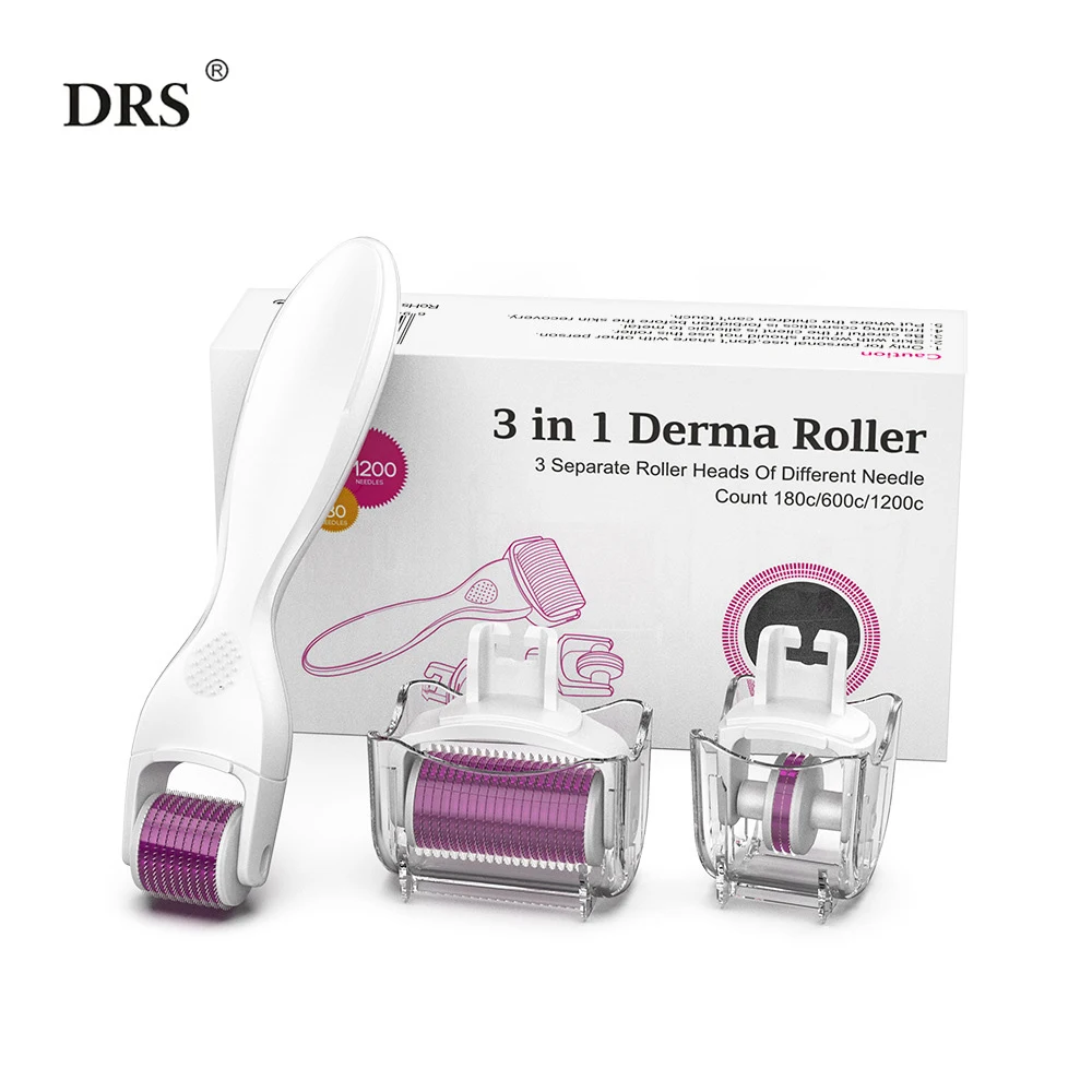 DRS 3 In 1 Microneedling Derma Roller Device Kits 180 / 600 / 1200 Needles Micro Needle Therapy MTS Skin Care Hair Growth