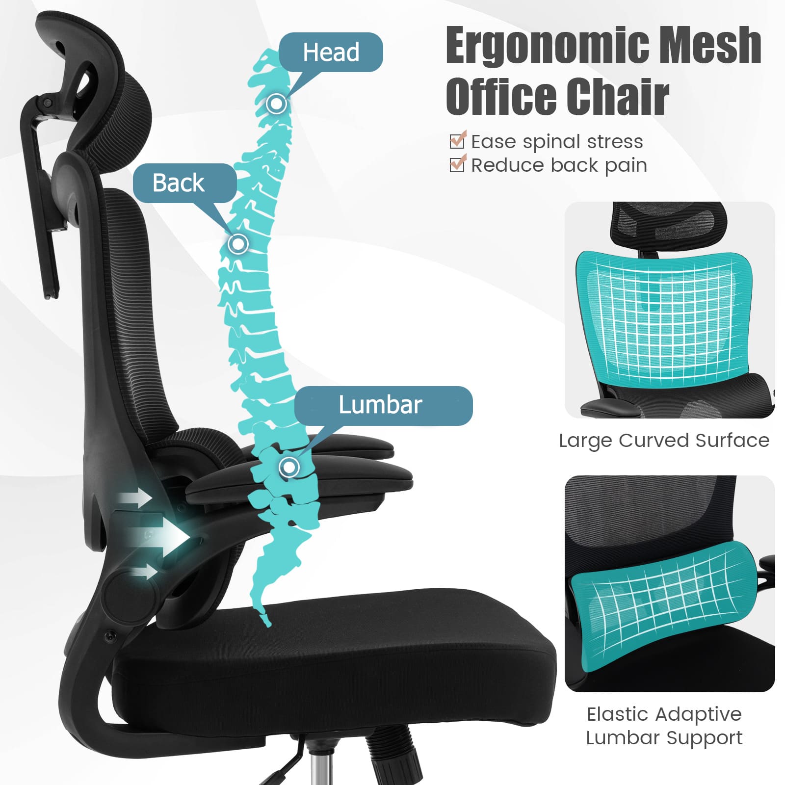 GOFLAME Mesh Office Chair Ergonomic Computer Desk Chair Lumbar Support