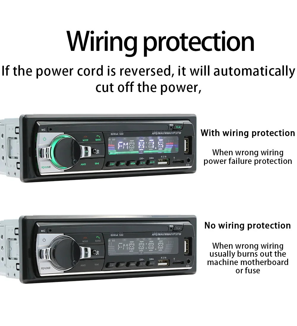 BQCC 1din 범용 자동차 라디오 MP3 플레이어, FM, BT, AUX, USB, 휴대폰 충전, 7 색 조명, 폭스바겐, BMW, 기아, 포드용 자동차 스테레오