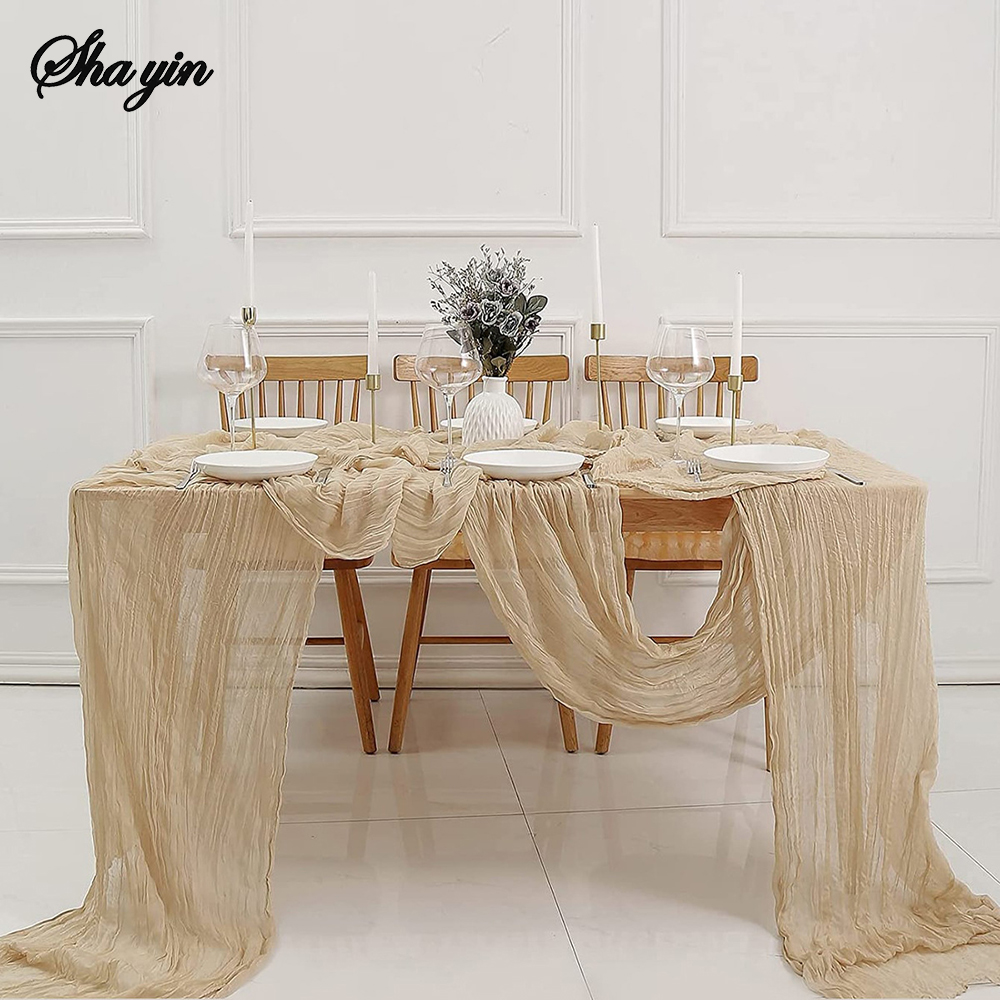 Semi-Sheer Gauze Table Runner Sage Cheesecloth Table Setting Dining Vintage Wedding Party Christmas Banquets Arches Cake Decor