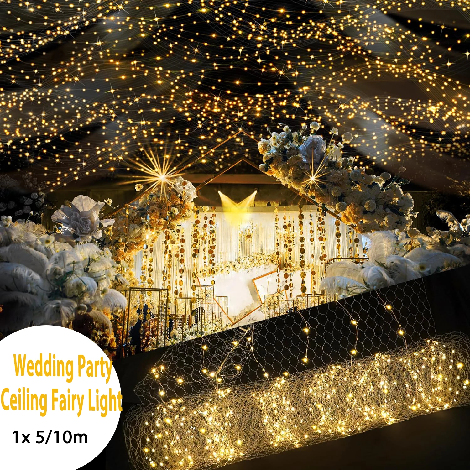 Guirnalda de luces LED de red para boda F2, rollo de 1x5/10m, Festival, fiesta, Hotel, Hada de techo, decoración DIY, mallas, lámpara de arroz de cielo estrellado