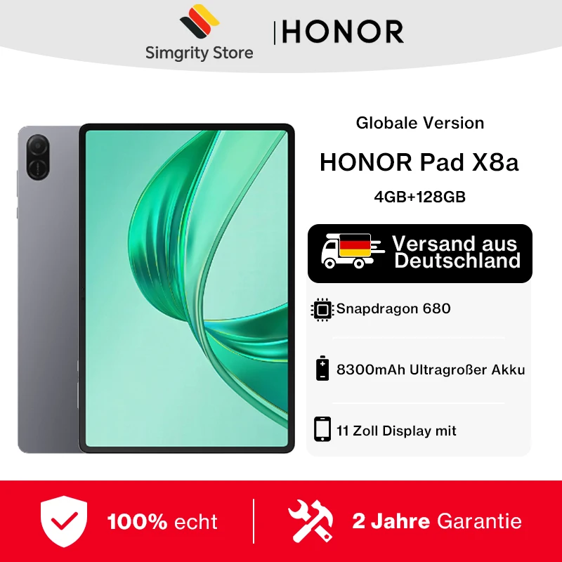【Marca +】HONOR Pad X8a Tablet WIFI Versión Global 4GB 128GB 11 pulgadas Pantalla de 90 Hz Batería de 8300 mAh Snapdragon 680 Android 14