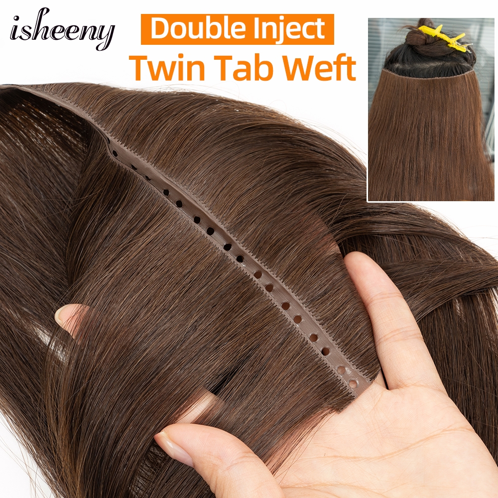 Invisible Hole Weft Human Hair Extensions 12"-24" Twin Tab Weft Hair Natural Straight Pull Through Micro Weft Hair Spot Goods