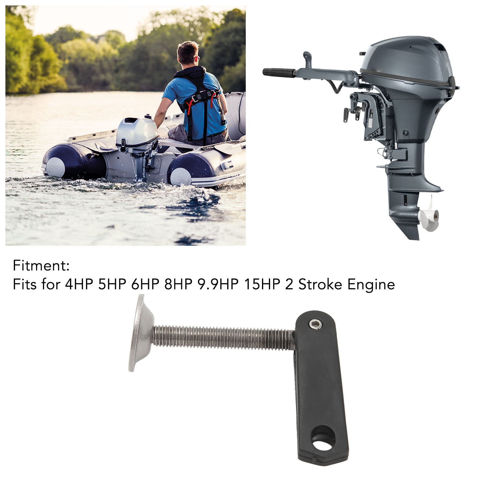 Punho externo da braçadeira do travessão do motor com parafuso, 6E0 43118 00 apto para 4HP 5HP 6HP 8HP 9.9HP 15HP, motor de 2 cursos