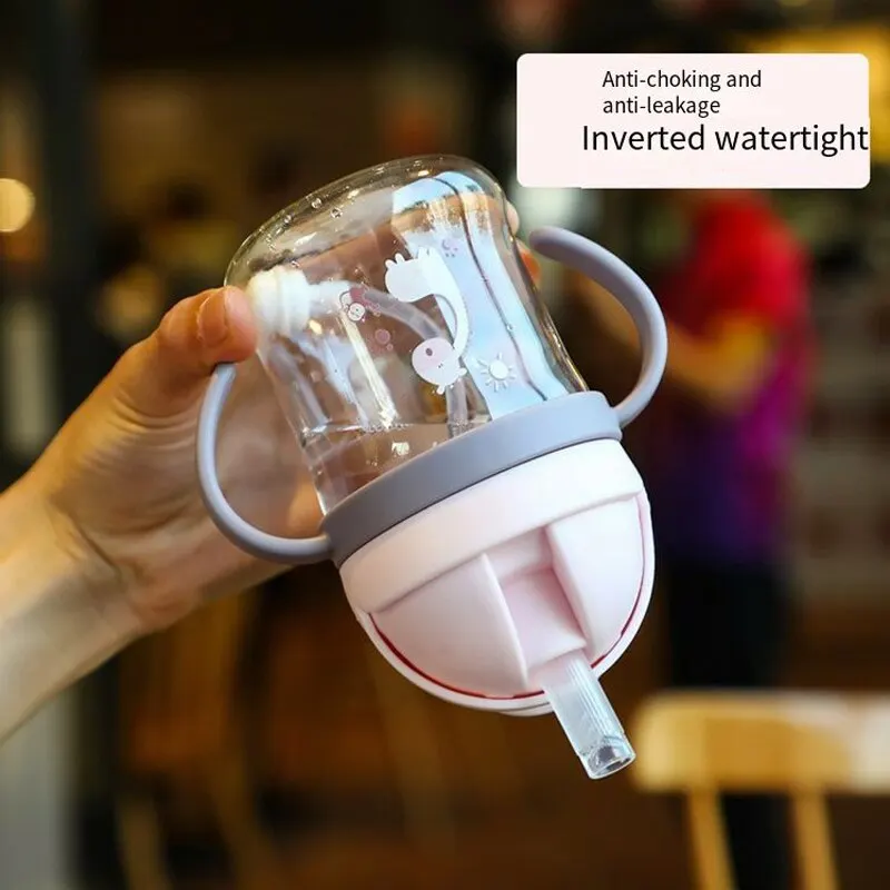1/2 pz 250 ml Rosa Bambino Bere Tazza Biberon Con Paglia Palla di Gravità di Ampio Calibro Bere Bottiglia di Latte di Acqua Con Maniglia