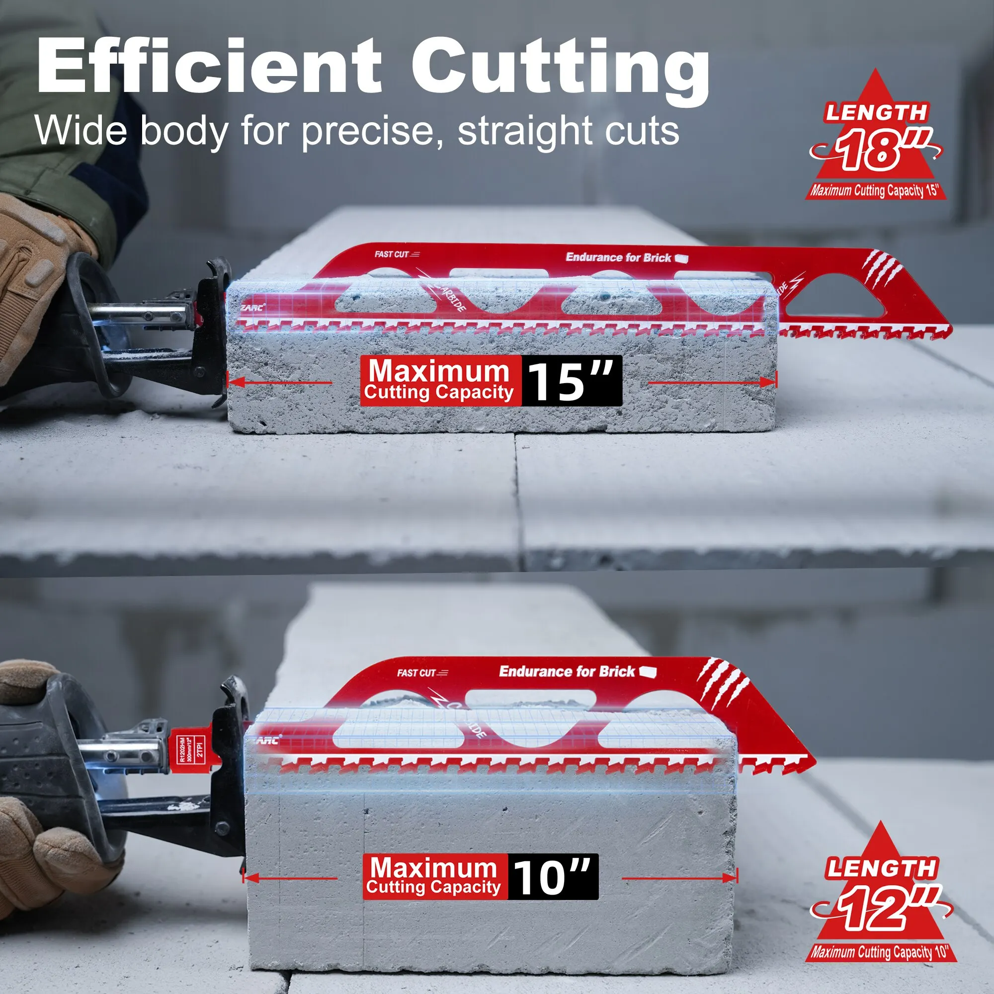 EZARC Demolition Masonry Reciprocating Saw Blade, Carbide Sawzall Blades for Cutting Aerated Concrete, Concrete Block, Brick 1PC