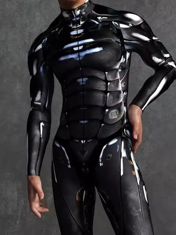 Novo Traje de Performance para Bar, Roupa Justa Masculina para Festas, Robô COS, Material de Poliéster com Sensação Futurista