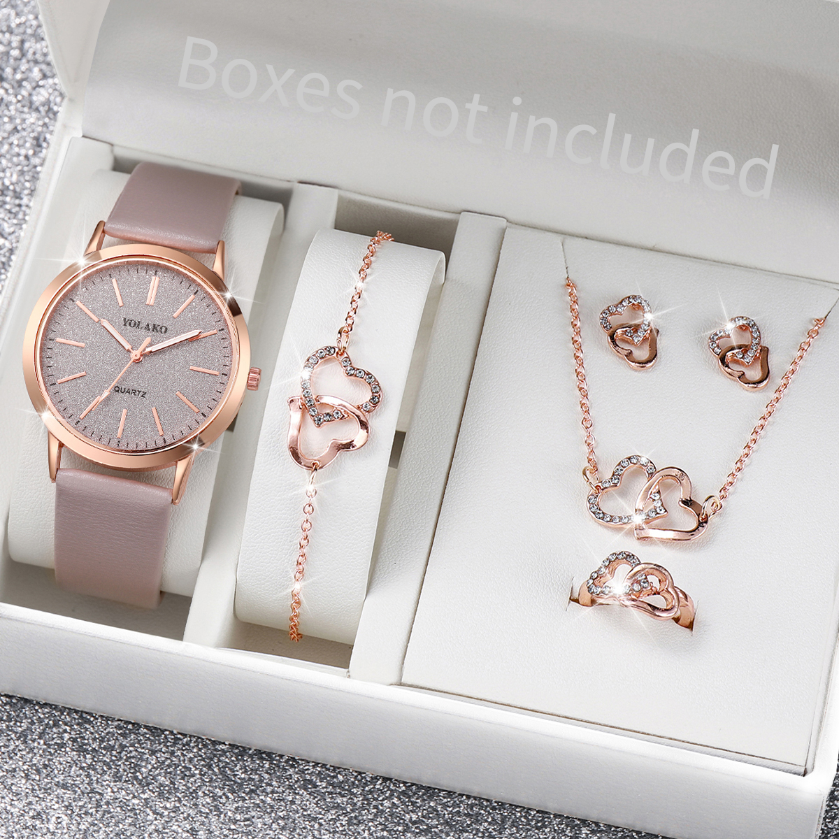 6 stks/set Mode Frosted Wijzerplaat vrouwen Quartz Horloge Lederen Band Horloges Hart Sieraden Set (Zonder Doos)