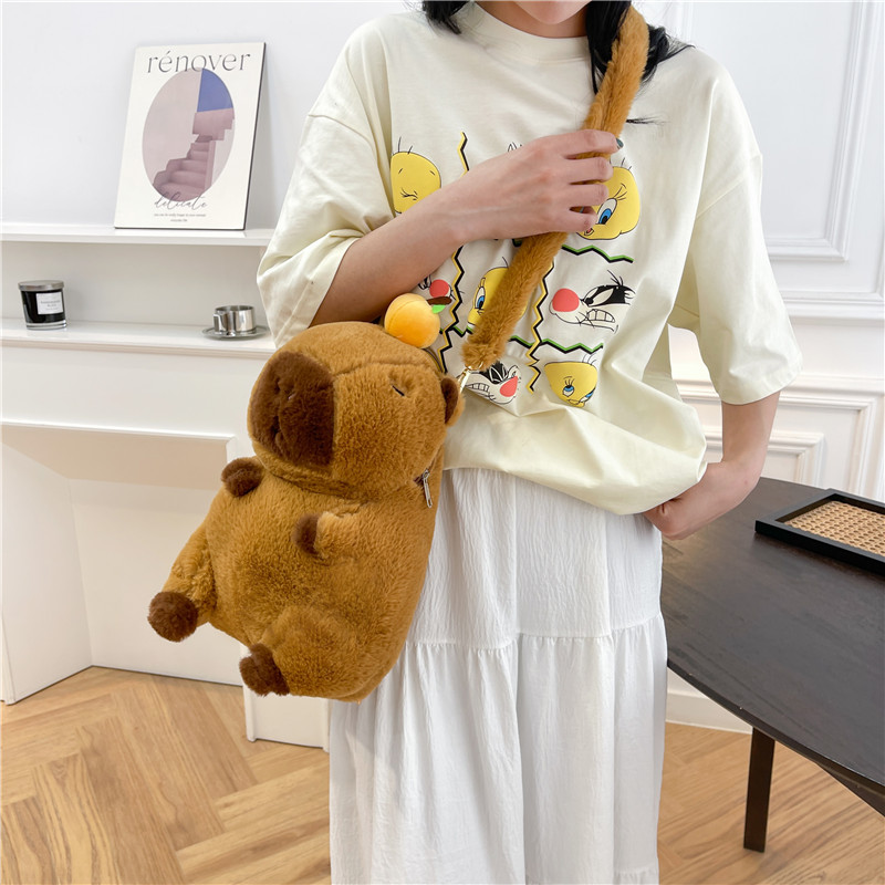 Leuke zachte pluche capibara rugzak meisje modieuze crossbody tas voor vrouwen Kawaii schoudertas voor kinderen cadeaus voor vriendin