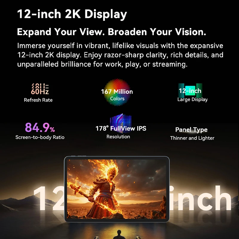 Tablets Blackview MEGA 2 12 polegadas 2K Display Widevine L1 24 GB (8 + 16) Android 15 256 GB 9000 mAh AI Câmera principal Pad PC