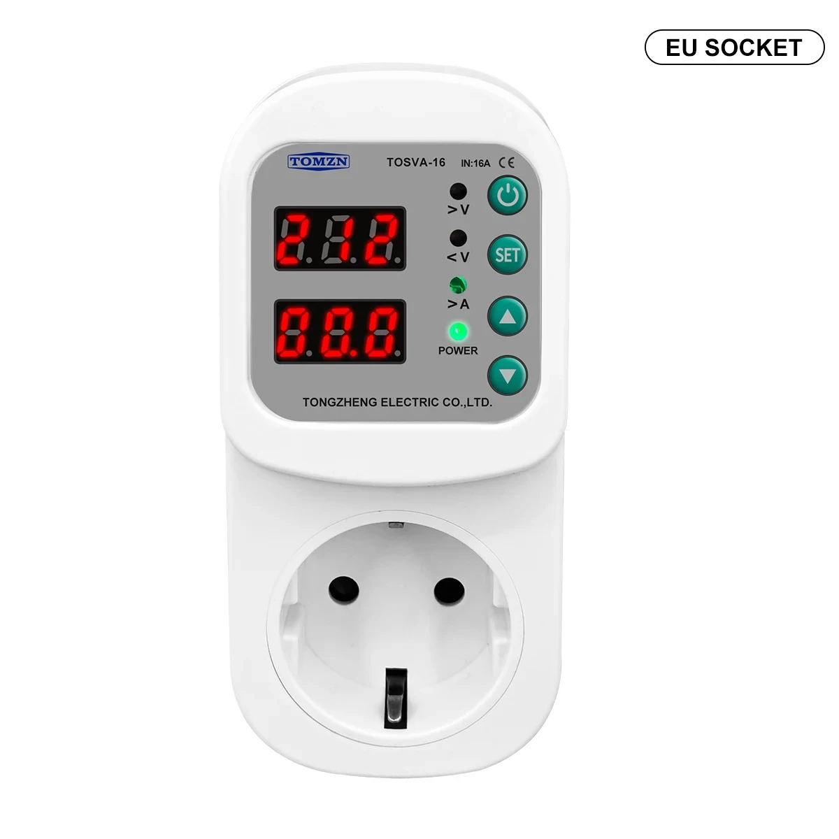 TOMZN Automatic Voltage current Protector Socket AC 110V 220V Adjustable 16A Power Surge Protector EU Plug Socket  TOSVA-16