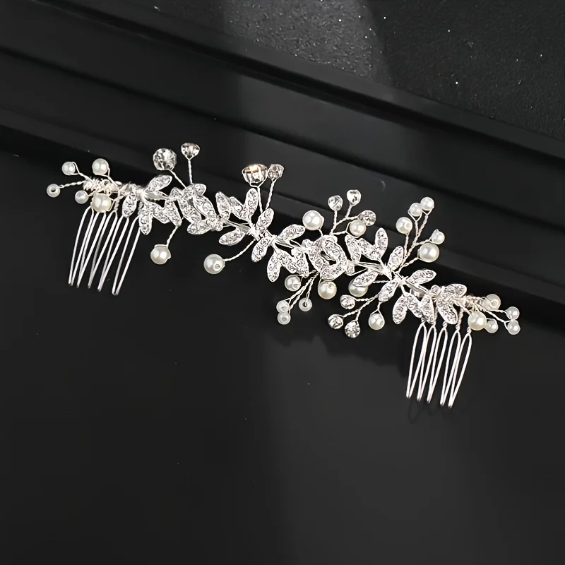 Kristall Perle Haarkamm Clip Pin Strass Blatt Haarkamm Stirnband Tiara für Frauen Braut Hochzeit Haarschmuck Schmuck Kamm