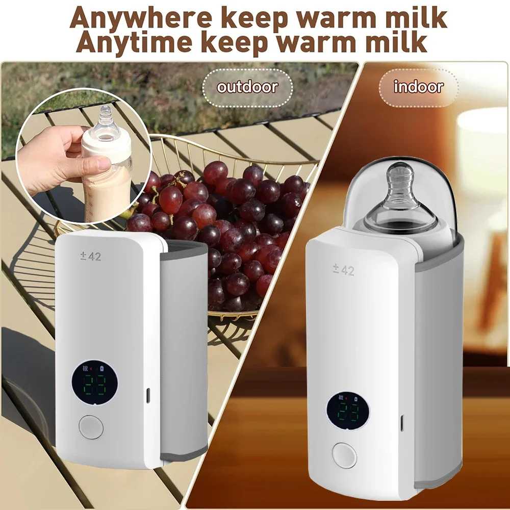 ポータブル充電式ベビーボトルヒーター,牛乳用ウォーマー,6レベル調整,温度表示