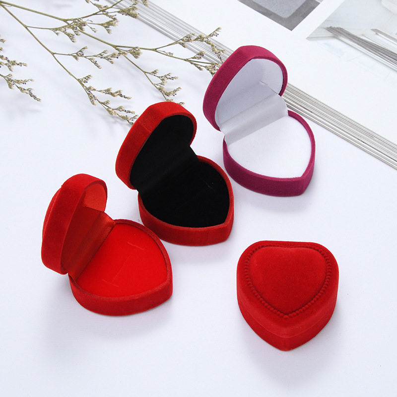 Color Corduroy Heart-shaped Jewelry Box Single Ring/ Necklace box Velvet Jewelry Boxes and Packaging