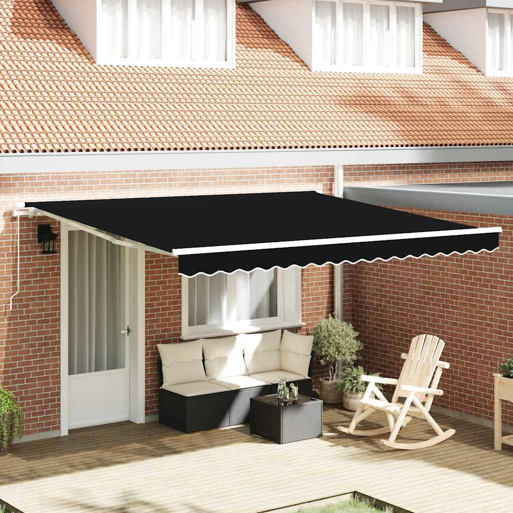 Toldo retráctil negro impermeable 400x350cm poliéster exterior sombrilla dosel jardín sombra refugio