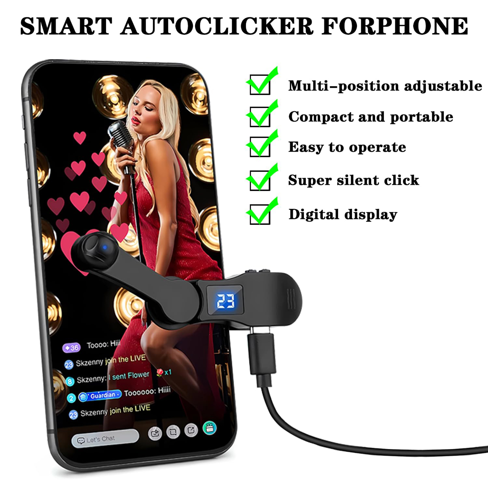 Automatischer Bildschirmklicker für Smartphones, Apps, Video, Live-Streaming, Gadget, USB-Simulator, Smartphone-Spielbildschirm, Touch-Stative, Tapper