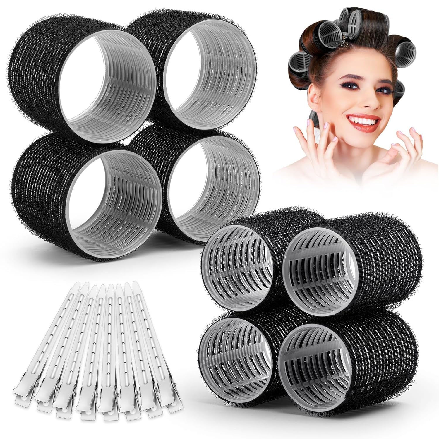 13 Uds. Rodillos de pelo autoagarre negros, rizadores de pelo sin calor, rizos sin calor, flequillo de pelo, gancho autoadhesivo de volumen, herramientas de estilismo DIY