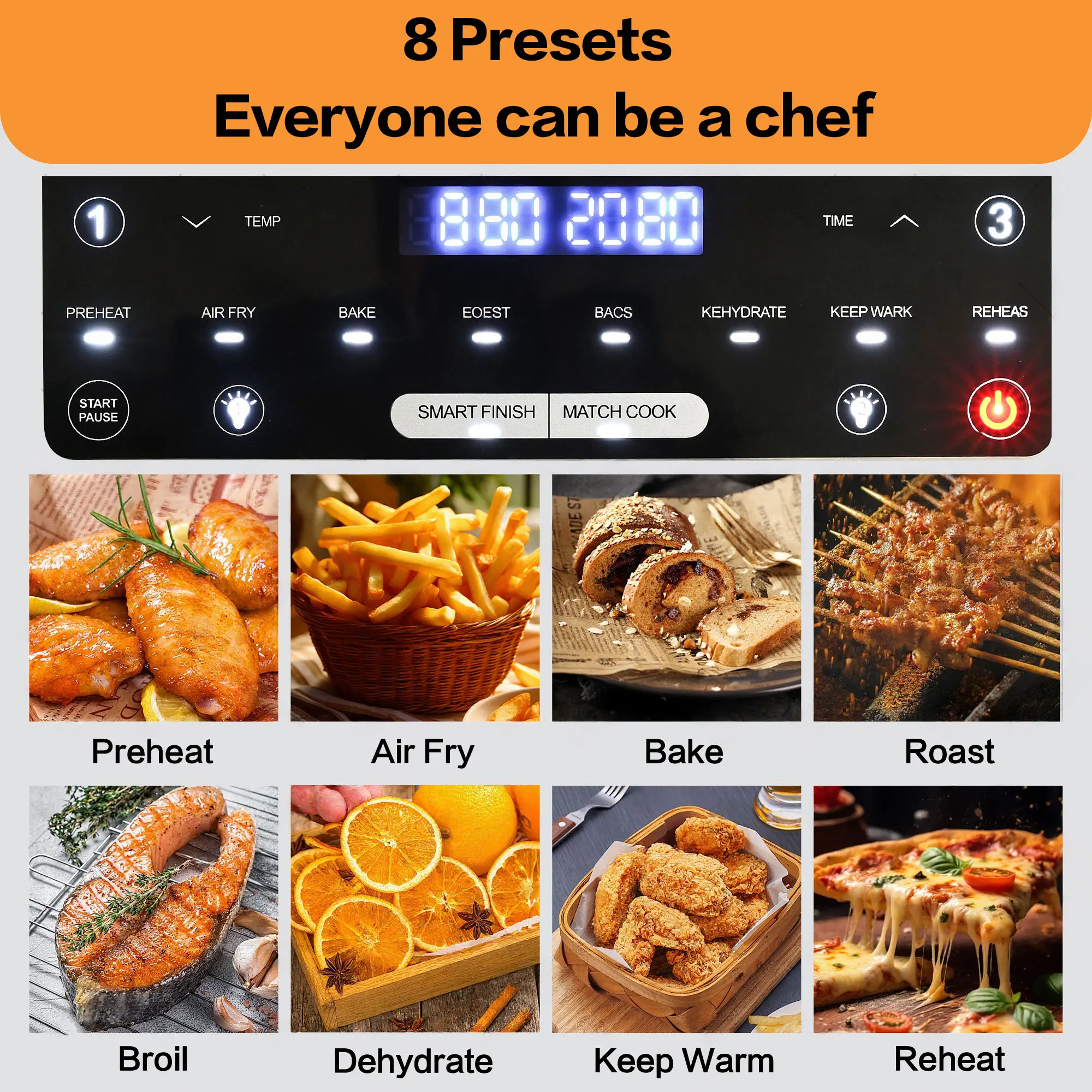 Friggitrice ad aria calda da 12 litri con una o doppia camera regolabile, friggitrice XXL con touchscreen 8 programmi, friggitrice ad aria calda con finestra di visualizzazione