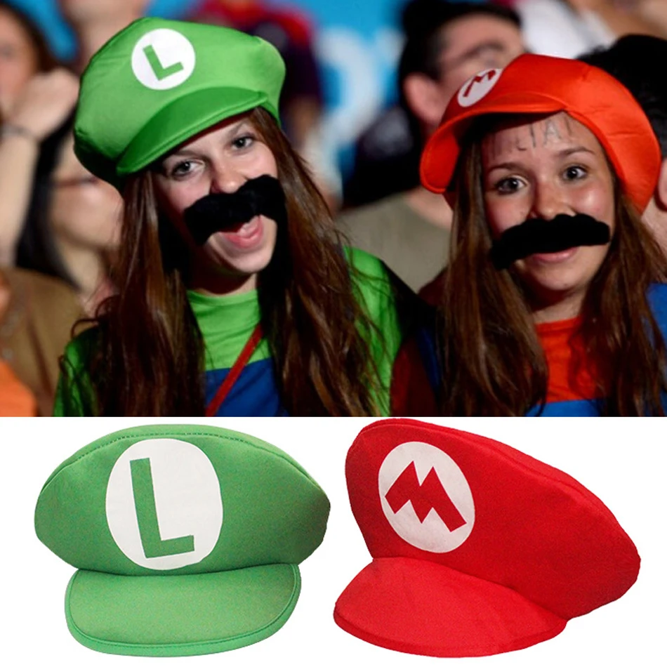 Cappello Super Mario Bros Luigi - Berretto cosplay da gioco classico, costume anime di Halloween per bambini adulti, divertente regalo per feste unisex