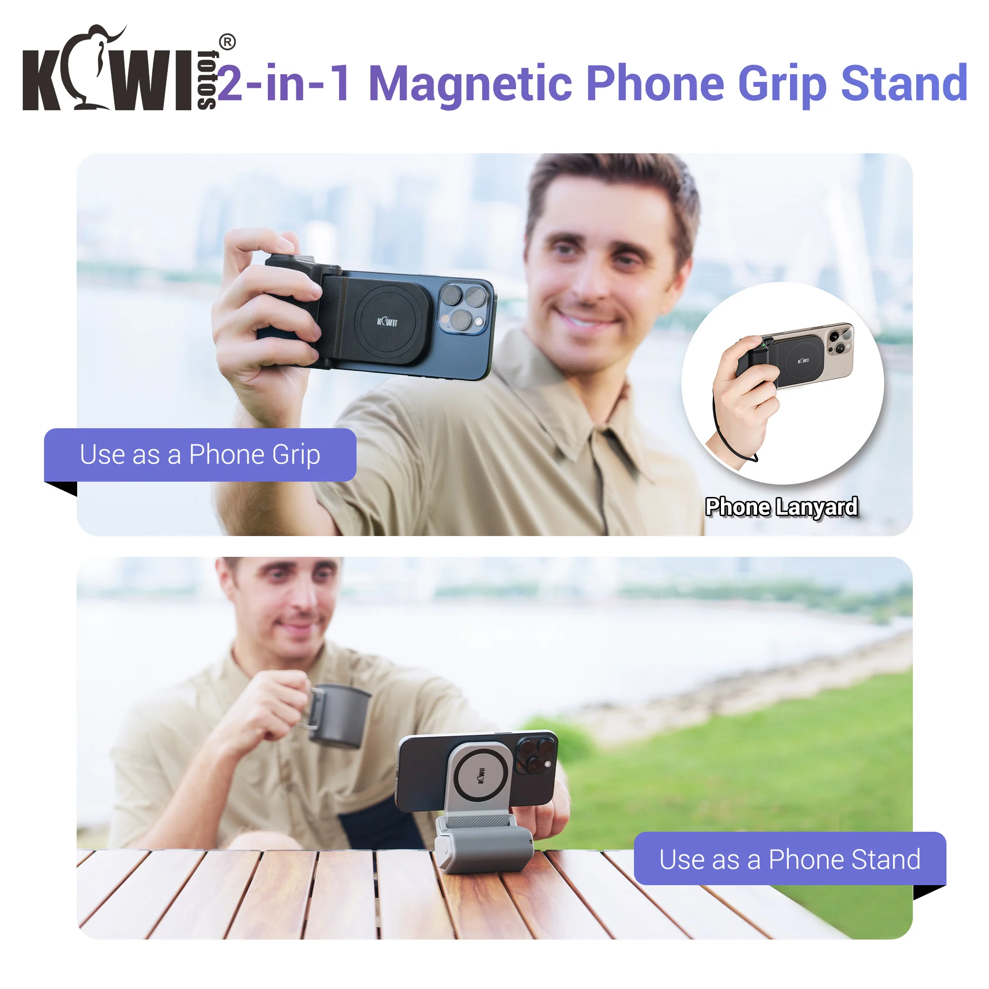 Soporte magnético para teléfono inteligente, mango estabilizador de agarre manual para teléfono, soporte para teléfono Snapgrip con soporte para trípode para iPhone 16 15 14