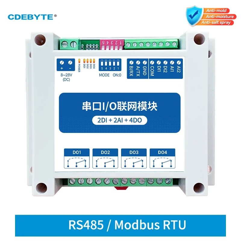 MA01-AACX2240 IOT RS485 ModBus RTU I/O-Netzwerkmodule mit seriellem Port, 4 Switch-Ausgänge, 2DI+2AI+4DO Stabilitäts-Watchdog für SPS