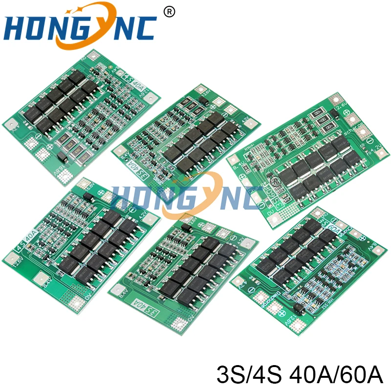 3S 4S 40A 60A Защитная плата зарядного устройства для литий-ионного аккумулятора 18650 BMS для двигателя дрели 11,1 В 12,6 В/14,8 В 16,8 В Улучшение/баланс