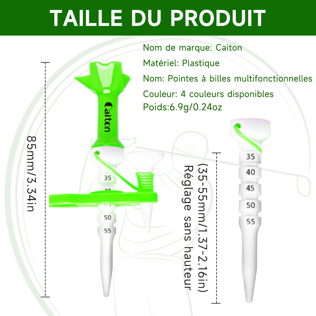 Caiton Golf échelle magnétique mère-enfant Tee 1/4 pièces | Hauteur réglable, tee de golf guide multifonctionnel, 4 couleurs (en option)