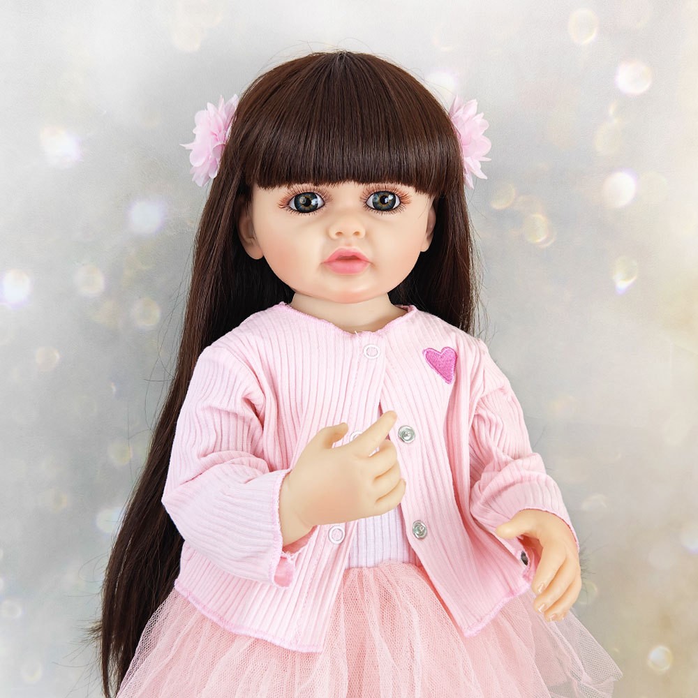 BZDOLL-Boneca Reborn Baby Girl, 55cm, 22 ", Pode ficar, Corpo de Silicone Macio, Princesa Criança, Presente de Aniversário