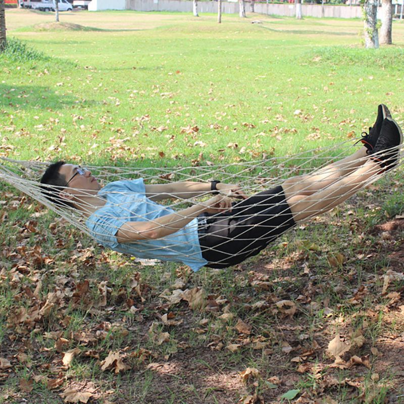 Mesh Cotton Rope Hammock com varas de madeira, Camping ao ar livre pendurado cama, Dormir Swing, Casa cadeira pendurada interior