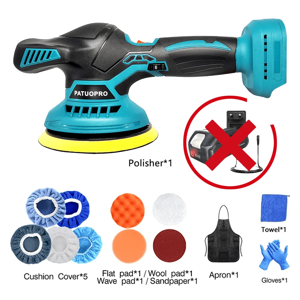 5000RPM 150mm Cordless Polisher 6Gears Rechargeable Car Polishing Machine Electric Rotary Tool For Makita 18V Battery(NoBattery)