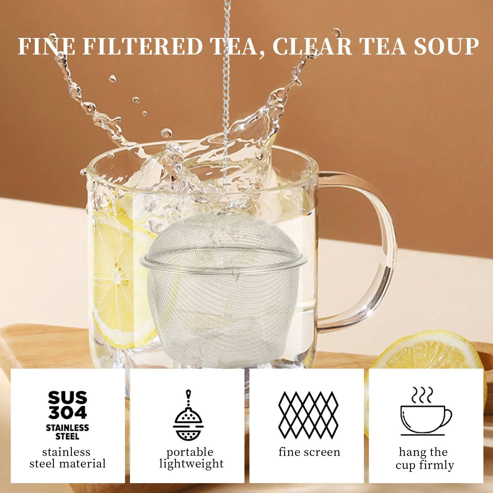 BABQ สแตนเลสขนาดใหญ่พิเศษ Twist Lock ตาข่ายชาบอลชา Infuser พร้อมตะขอโซ่